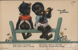 Sitting on a Bench Playing Harmonica With My Honey Black Americana Postcard Postcard Postcard