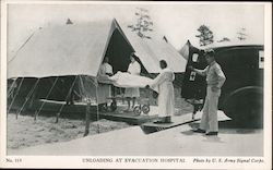 Unloading at Evacuation hospital, Red Cross truck, open air tent Postcard