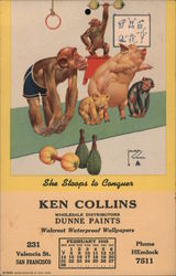 Gym Exercising, chimpanzees, pig - Ken Collins Paint Store Calendar Postcard