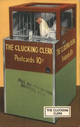 The Clucking Clerk, chicken in a booth Postcard