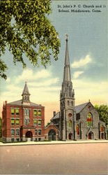 St. John'S F. C. Church And 11 School Middletown, CT Postcard Postcard