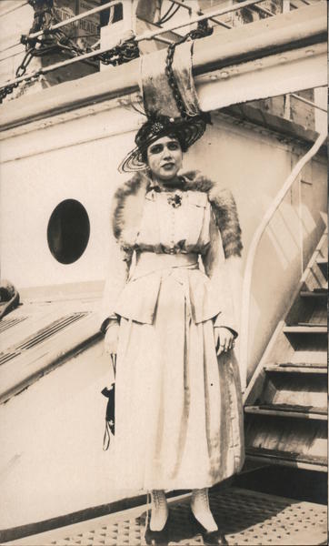 Well Dressed Woman in Hat on Ship Petaluma California