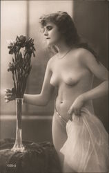 Beautiful Long-Haired Nude Woman with Flowers Postcard