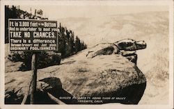 Glacier Point Above the Floor of Valley, Warning Sign Postcard