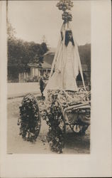 May Day Parade float, girl with May Pole Postcard