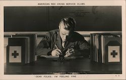 American Red Cross Service Club, Soldier Writing Letter Postcard