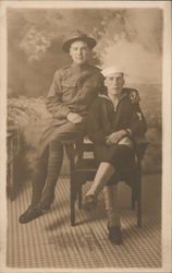 Studio Portrait of two young military men Postcard