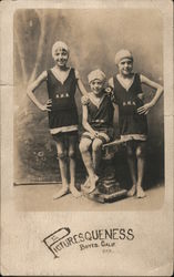 Three Girls in Bathing Suits and Caps Postcard