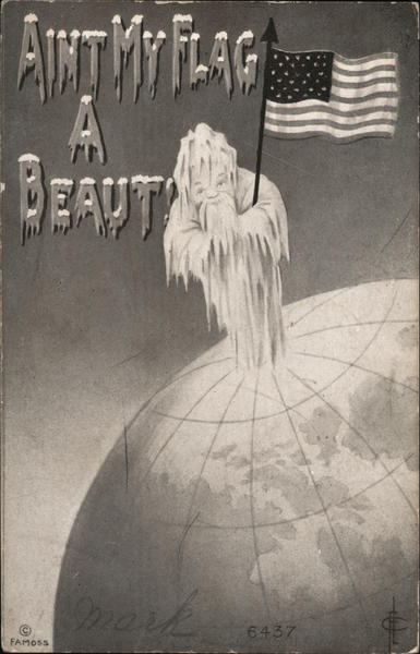 Ain't My Flag a Beaut! Man on North Pole Holding United States Flag