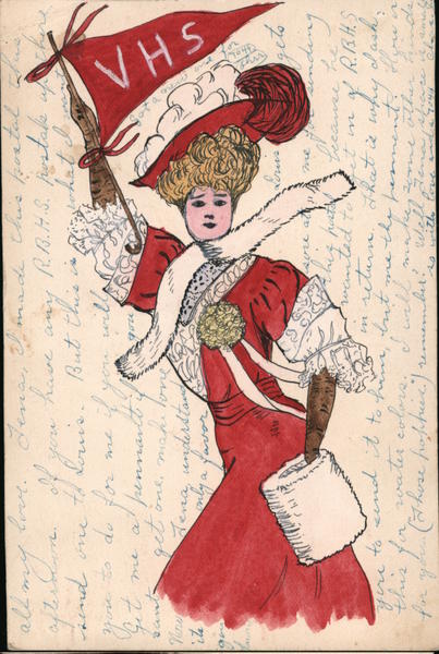 Vallejo High School Woman VHS Pennant suffragette? Hand Colored California