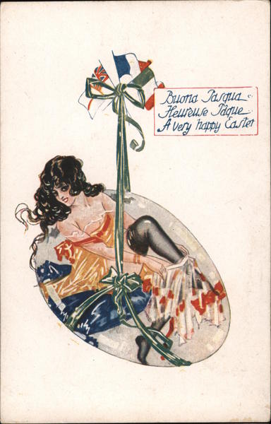 A Very Happy Easter -- Woman in Lingerie Coming out of an Egg
