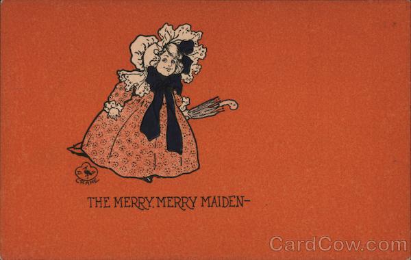 The merry merry maiden. Girl in full dress with umbrella.
