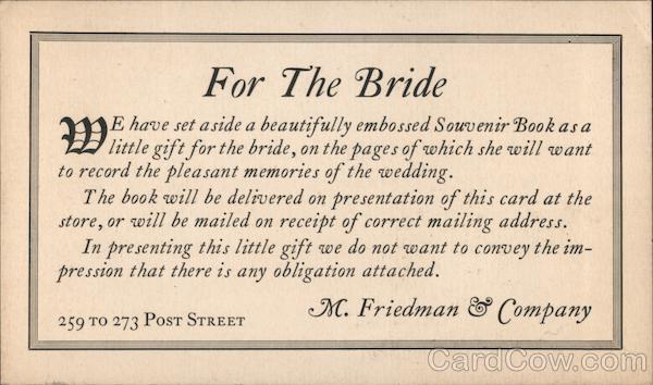 M. Friedman & Company. For the Bride. Advertising