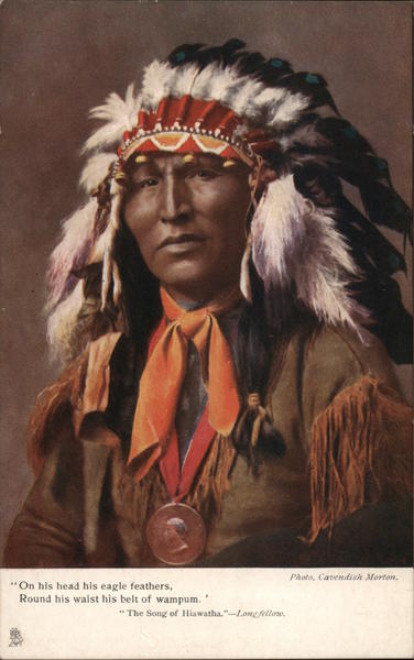 On his head his eagle feathers, Round his waist his belt of wampum - The Song of Hiawatha - Longfellow