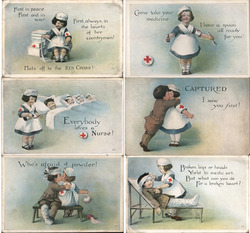 Set of 6: Red Cross Children, Girl Nurse, WWI Postcard