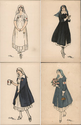 Set of 4: French Red Cross Nurses Postcard