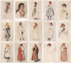 Set of 15: Josef Mánes Czech Women Postcard