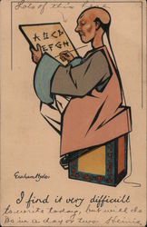 Chinese Man writing Postcard