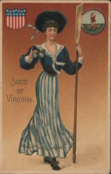 State of Virginia, Girl in sailor dress, binoculars and boat oar, Seal of Virginia State Girls Postcard Postcard Postcard