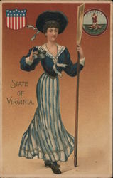 State of Virginia, Girl in sailor dress, binoculars and boat oar, Seal of Virginia Postcard