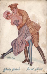 Offensive Generale. General Offensive. Soldier trying to kiss a girl. Xavier Sager Postcard Postcard Postcard