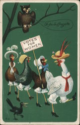 Votes for Women - Hens in Hats with Signs Postcard