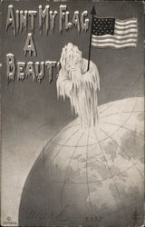 Ain't My Flag a Beaut! Man on North Pole Holding United States Flag Postcard