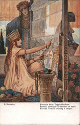 Persian Woman Twisting a Carpet, Loom Postcard