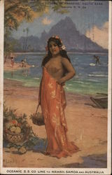 Nude Girl of Paradise, South Seas - Oceanic S. S. Line to Hawaii, Samoa and Australia Postcard