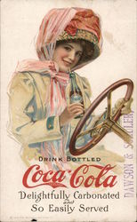 Rare: Original Drink Coca-Cola - Woman Driving Car & Drinking a Bottle of Coke Postcard