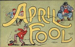 April Fool Men Playing Tricks Postcard