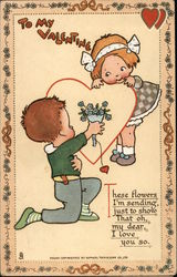 To My Valentine - Boy Handing a Girl Flowers Postcard