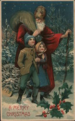 A Merry Christmas - Saint Nicholas with Children Postcard