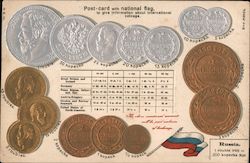 Postcard With National Flag to give information about international coinage (Russia) Postcard
