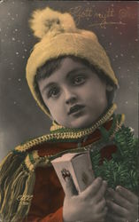 Boy in Hat with Scarf, Pine Tree Postcard