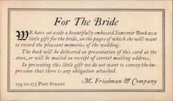 M. Friedman & Company. For the Bride. Postcard