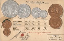 Japan coins and value Money & Coins Postcard Postcard Postcard