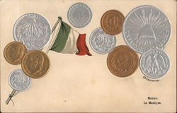 Mexico. Flag and coins Postcard