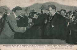 President Taft Receiving Gold Bell from J. F. Greenwalt of the Colorado Telephone Company Postcard