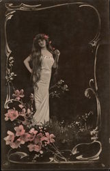 Nouveau Woman with Flowers Postcard