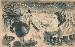 Au Jardin De Paris. Top Hats, women dancing can-can. Postcard