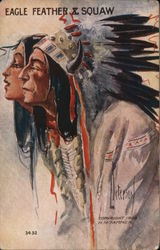 Eagle Feather & Squaw -- Native American Postcard