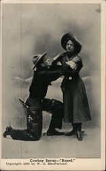 Cowboy Series Roped Cowboy on knees in front of woman Women Postcard Postcard Postcard