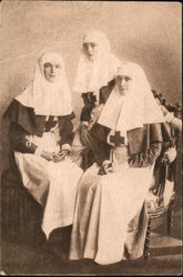 Russian Sitting portrait of three Red Cross nurses Postcard Postcard Postcard