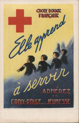 Red Cross. Croix Rouge Francaise. Elle Apprend a servir. She learns to serve. Postcard
