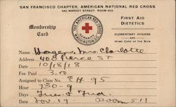 San Francisco Chapter American National Red Cross Membership Card, First Aid, Dietetics Postcard
