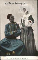 Les Deux Courages IV. Pour la France. Red Cross nurse and soldier. Postcard