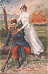 The Red Cross in aid of the wounded. La Croix Rouge a l'aide d'in blesse. 1914 Postcard