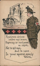 Red Cross driver skilled and brave, Knowing no such word as shirk. Postcard