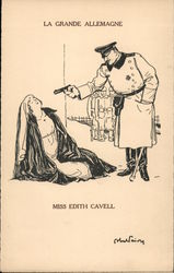 Red Cross Nurse Miss Edith Cavel being shot by German officer Postcard